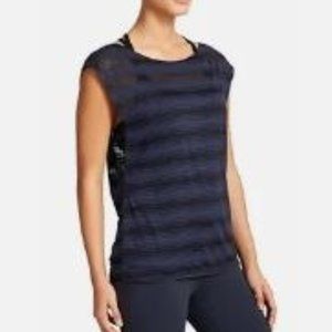 Athleta Vitality Tee Size Medium Navy Blue Black Stripe Tank Top Burnout NWOT